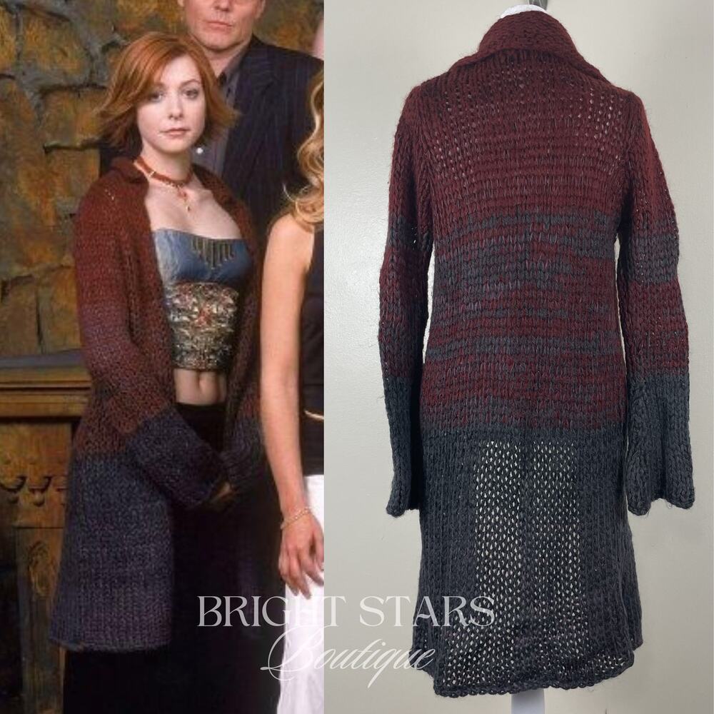 Rare Vintage Knit Ombre Duster Cardi ASO Willow Rosenberg BtVS Ashley Olsen Red - Picture 3 of 13